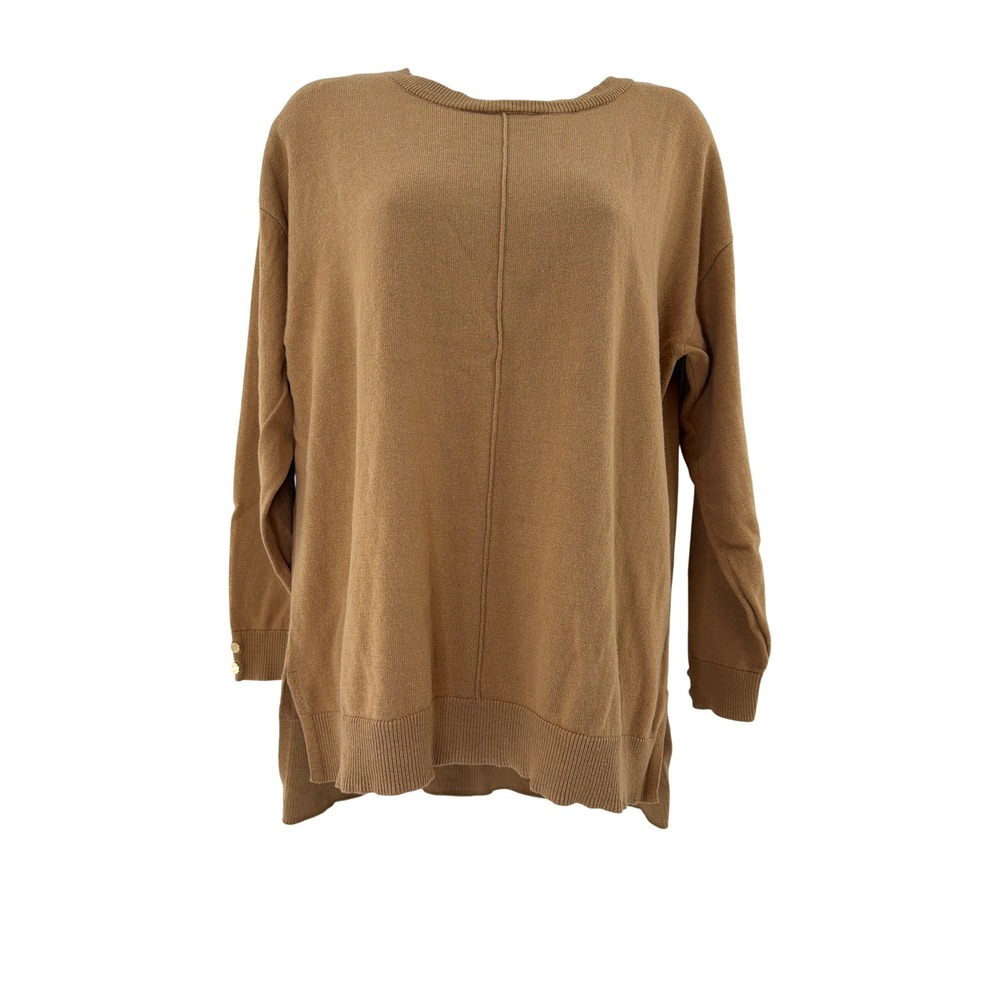 Anne Klein Tunic Sweater Womens Medium Camel Brown Excellent Button Cuff Seam